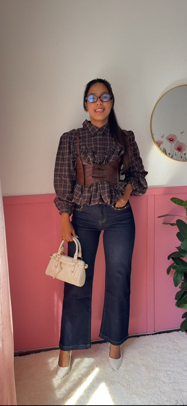 Camisa Xadrez Corset 🤎